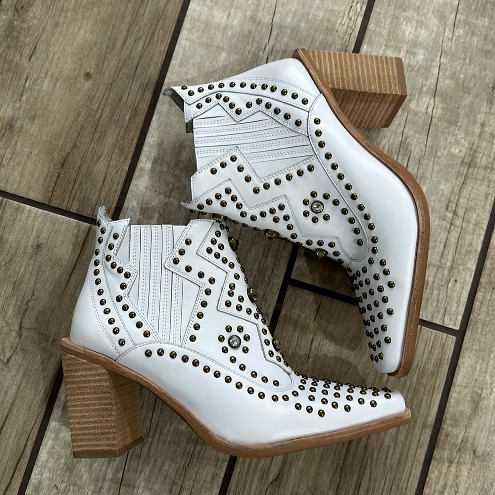 White Rhinestone Booties